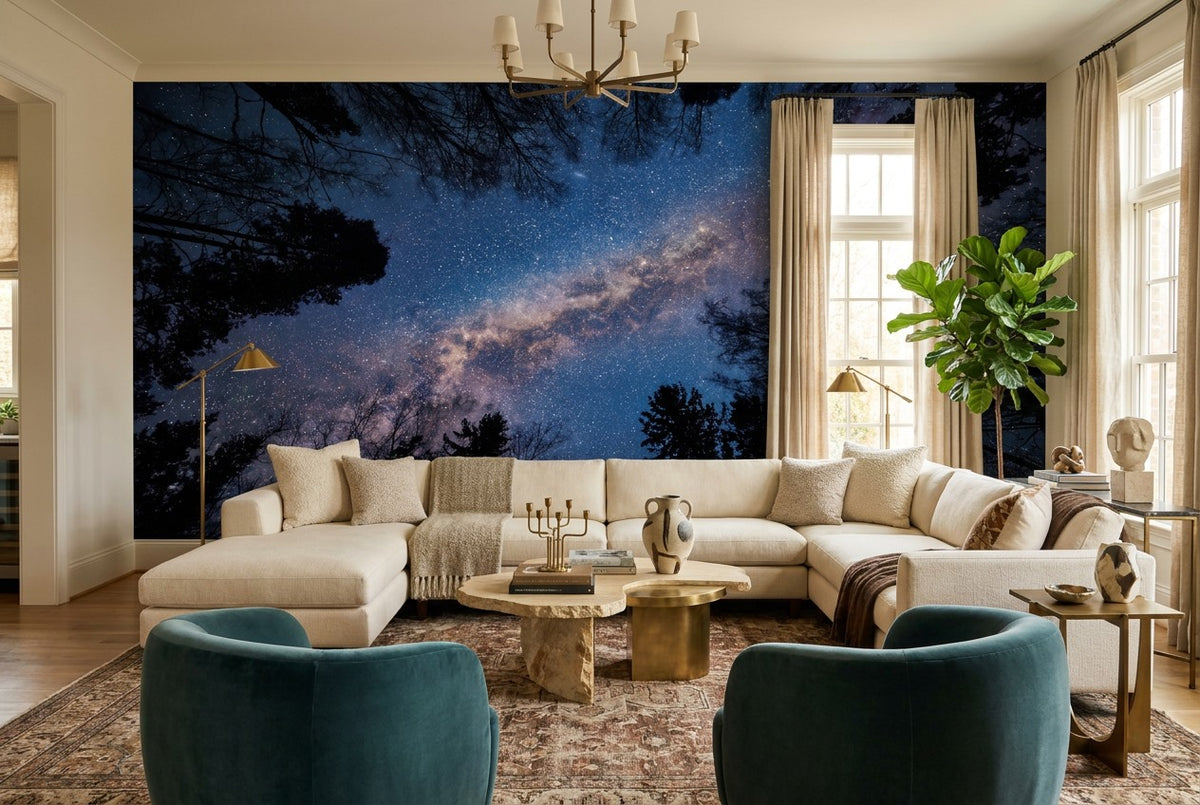 Starry Sky Pine Forest Wallpaper Mural interior scene