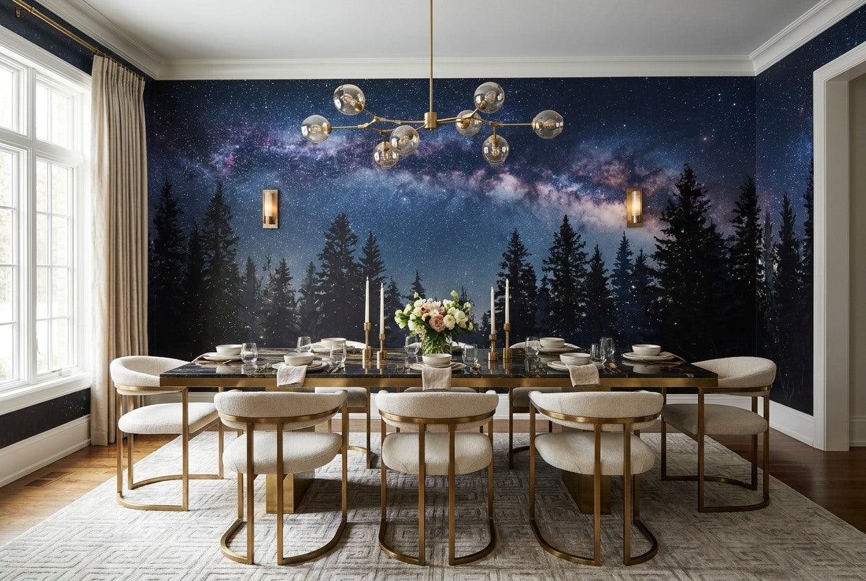 Starry Milky Way Pine Forest Wallpaper Mural room scene