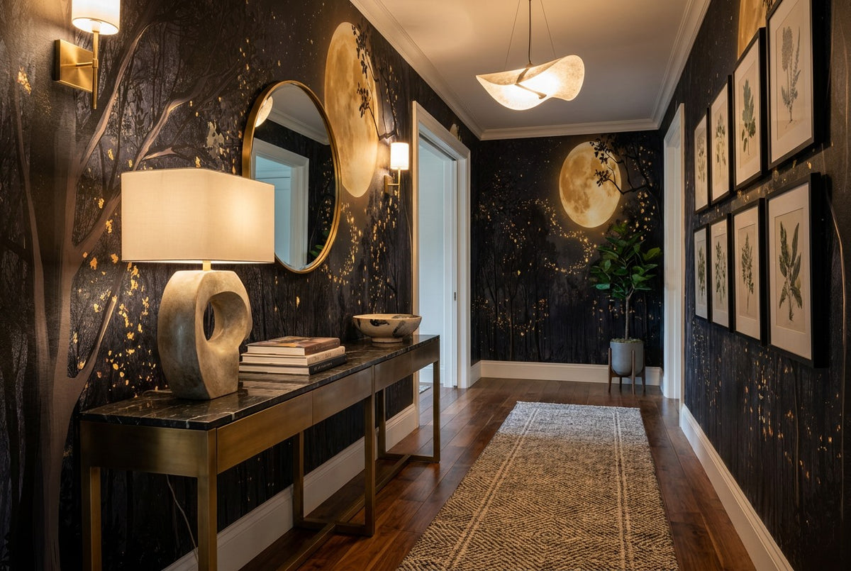 Golden Firefly Full Moon Forest Wallpaper Mural interior scene