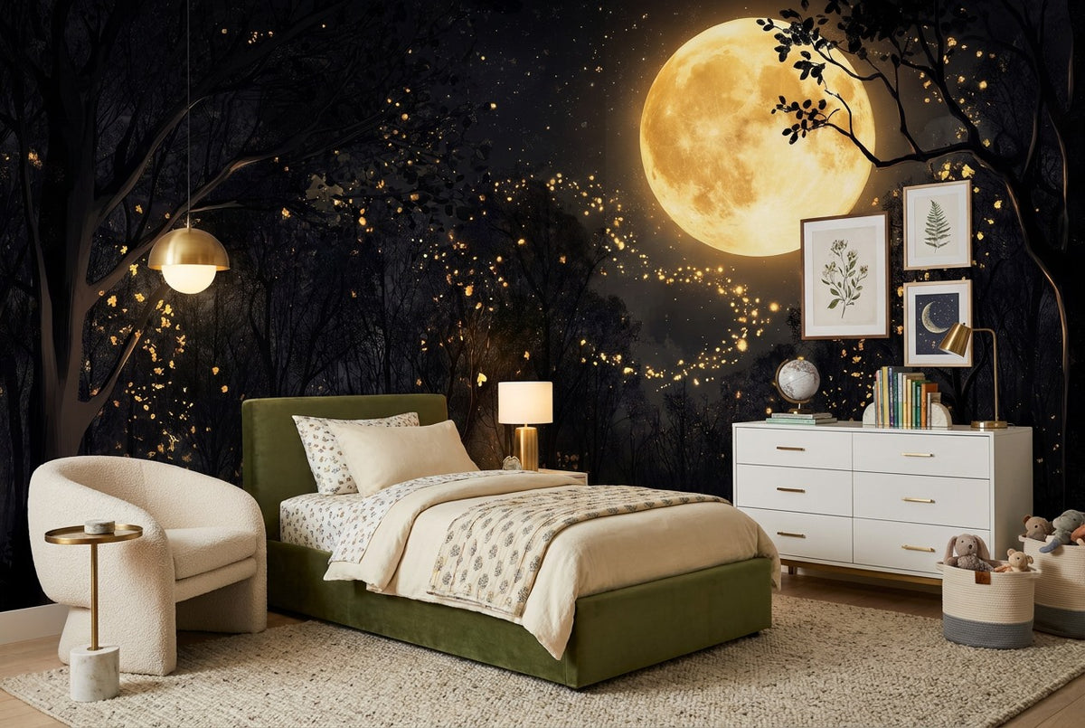 Golden Firefly Full Moon Forest Wallpaper Mural interior scene