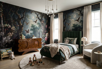 Enchanted Owl Moonlit Forest Wallpaper Mural interior scene