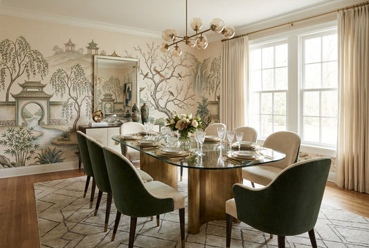 Ivory Cranes and Pavilion Chinoiserie Wallpaper Mural - 1