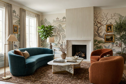 Ivory Cranes and Pavilion Chinoiserie Wallpaper Mural - 6