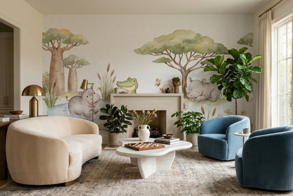 Ivory Hippo Wallpaper Mural view 4