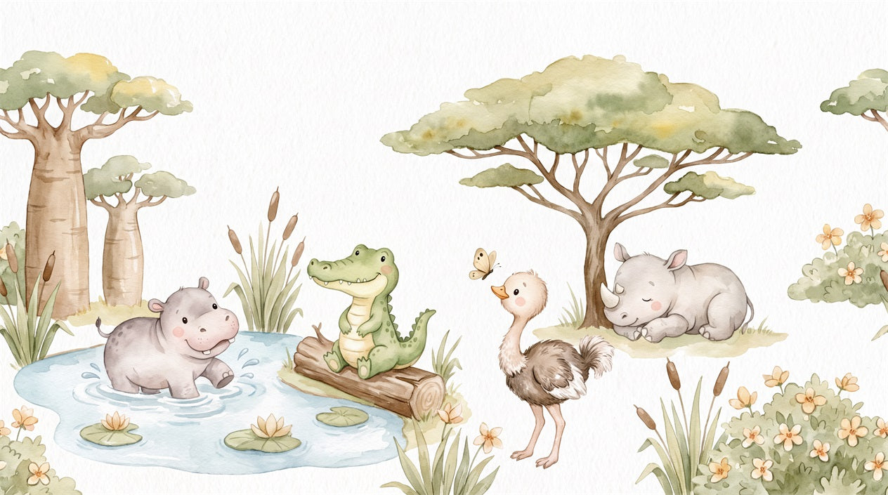 Ivory Hippo Wallpaper Mural artwork