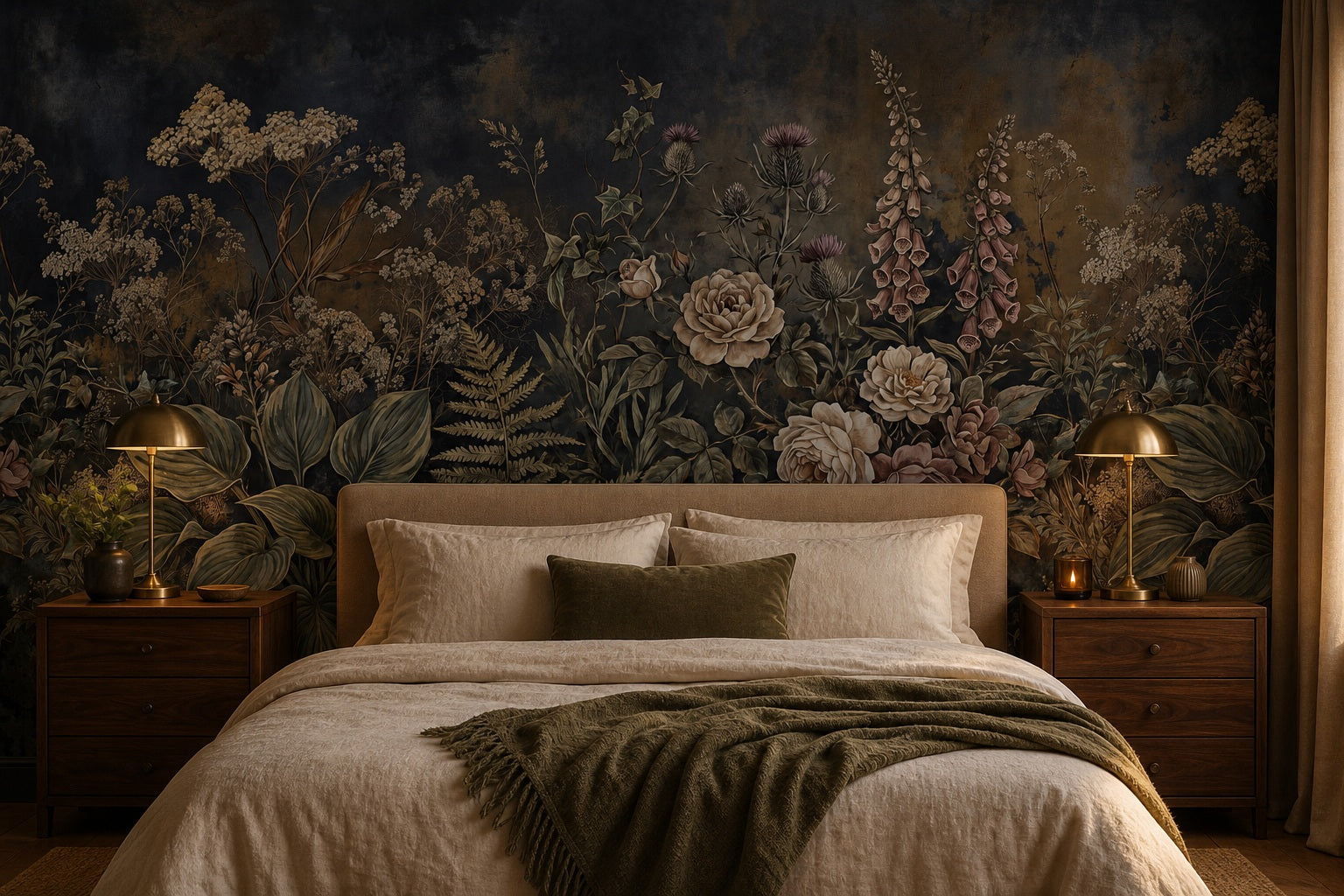Midnight Blue Floral Garden Wallpaper Mural - 4