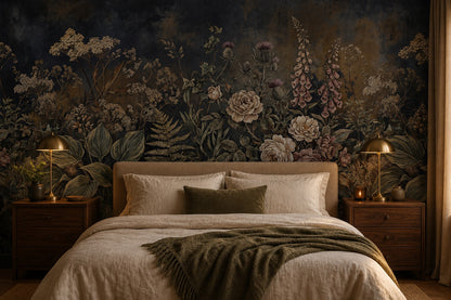 Midnight Blue Floral Garden Wallpaper Mural - 4