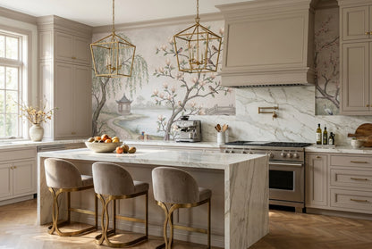 Ivory Magnolia Tree Chinoiserie Wallpaper Mural - 6