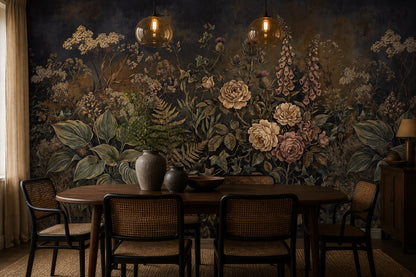 Midnight Blue Floral Garden Wallpaper Mural - 3