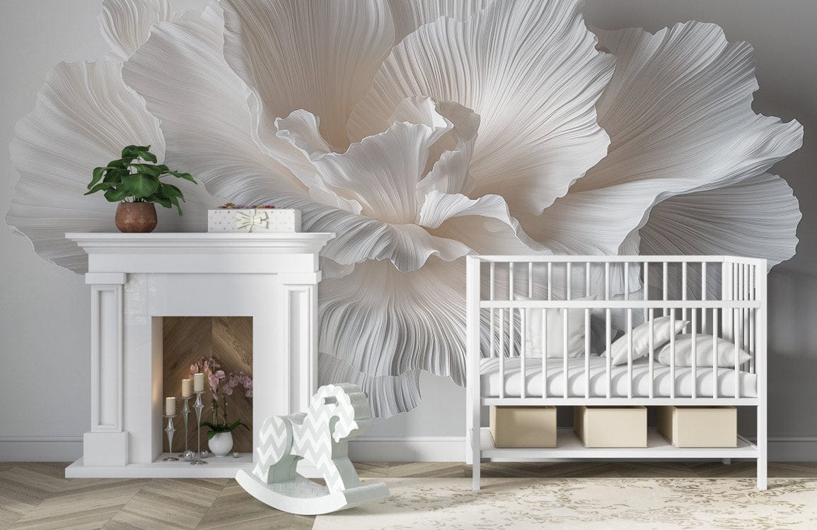 Ivory Paper-Petal Bloom Mural Wallpaper