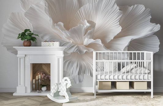 Ivory Paper-Petal Bloom Mural Wallpaper