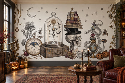 Skull Potions Clock Snake and Celestial Objects Halloween Wallpaper Mural - image 4