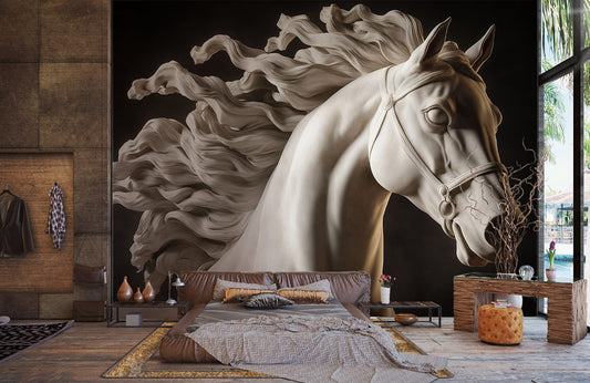 Ivory Stallion Portrait Mural Wallpaper