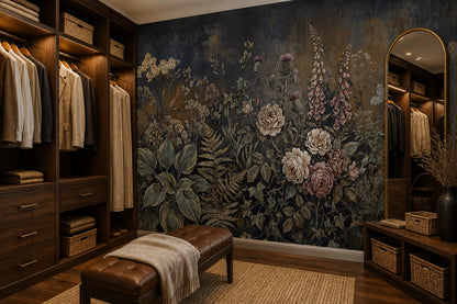 Midnight Blue Floral Garden Wallpaper Mural - 5