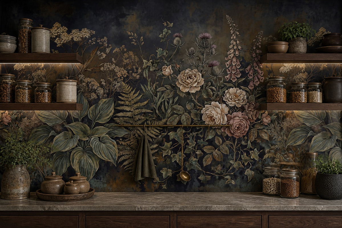 Midnight Blue Floral Garden Wallpaper Mural - 6