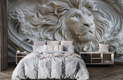 Ivory Lion Relief Mural Wallpaper