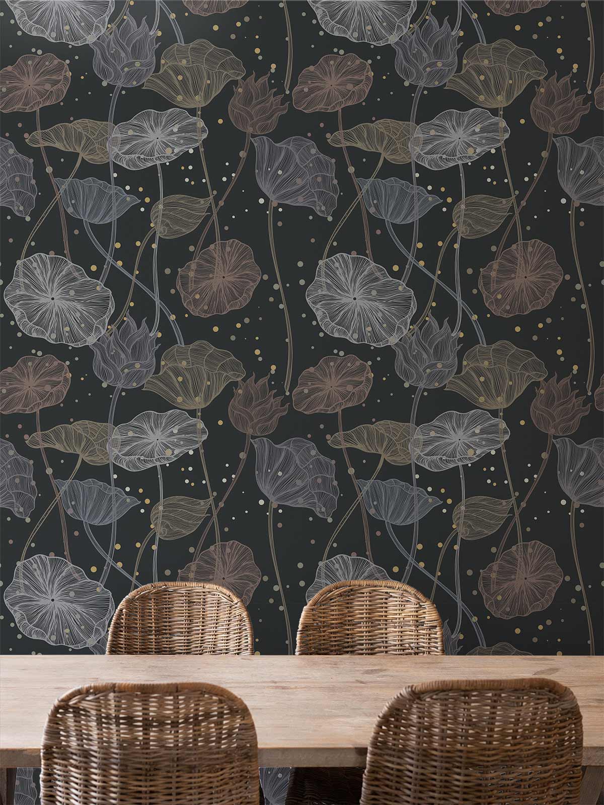 Botanical Leaf Gold Dot Mural Wallpaper