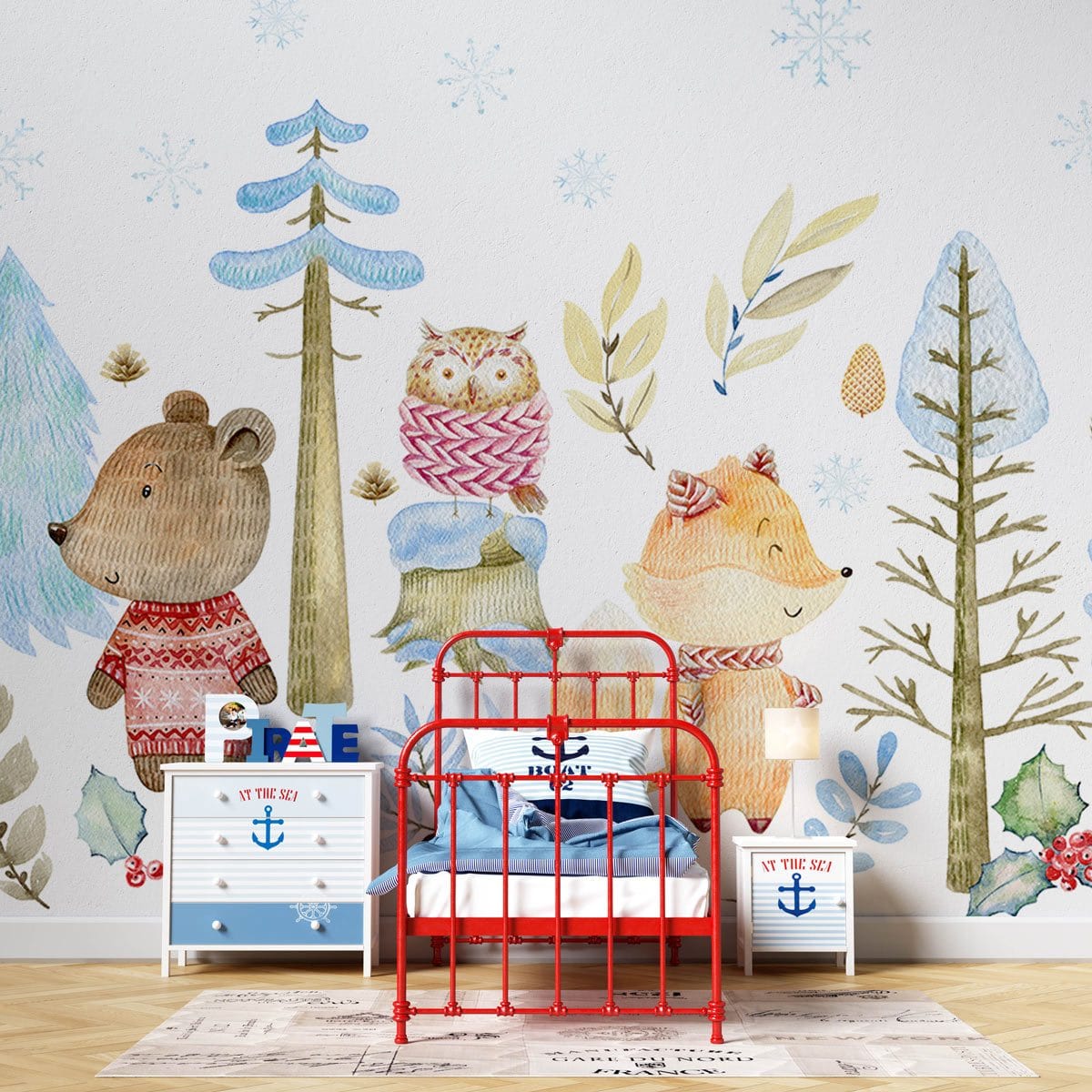 Animals Having Fun in the Snow Wallpaper Mural for Nursery Room