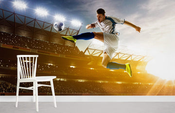 Vibrant Stadium Soccer Player Mural Wallpaper