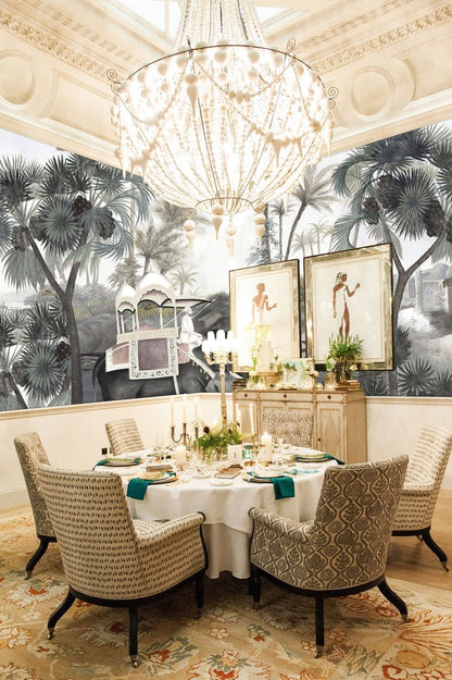 wallpaper mural with an elephant in the jungle for use in decorating the dining room.