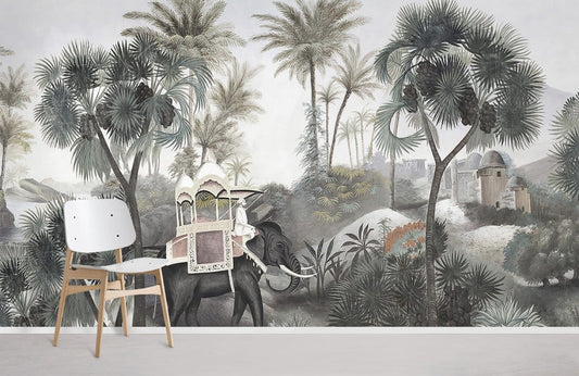 Home decoration wallpaper mural with an elephant in the wild.