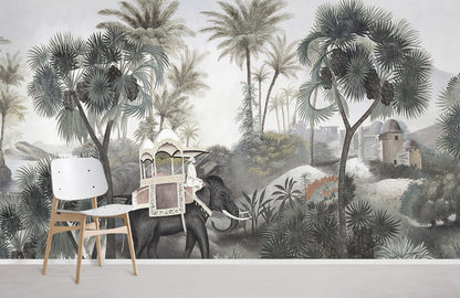 Home decoration wallpaper mural with an elephant in the wild.