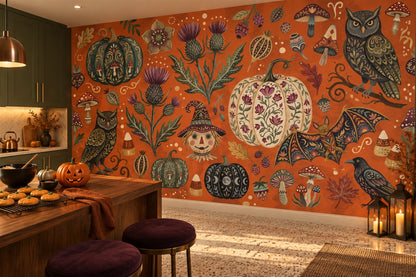 Owls Pumpkins and Mushrooms Halloween Wallpaper Mural - image 3