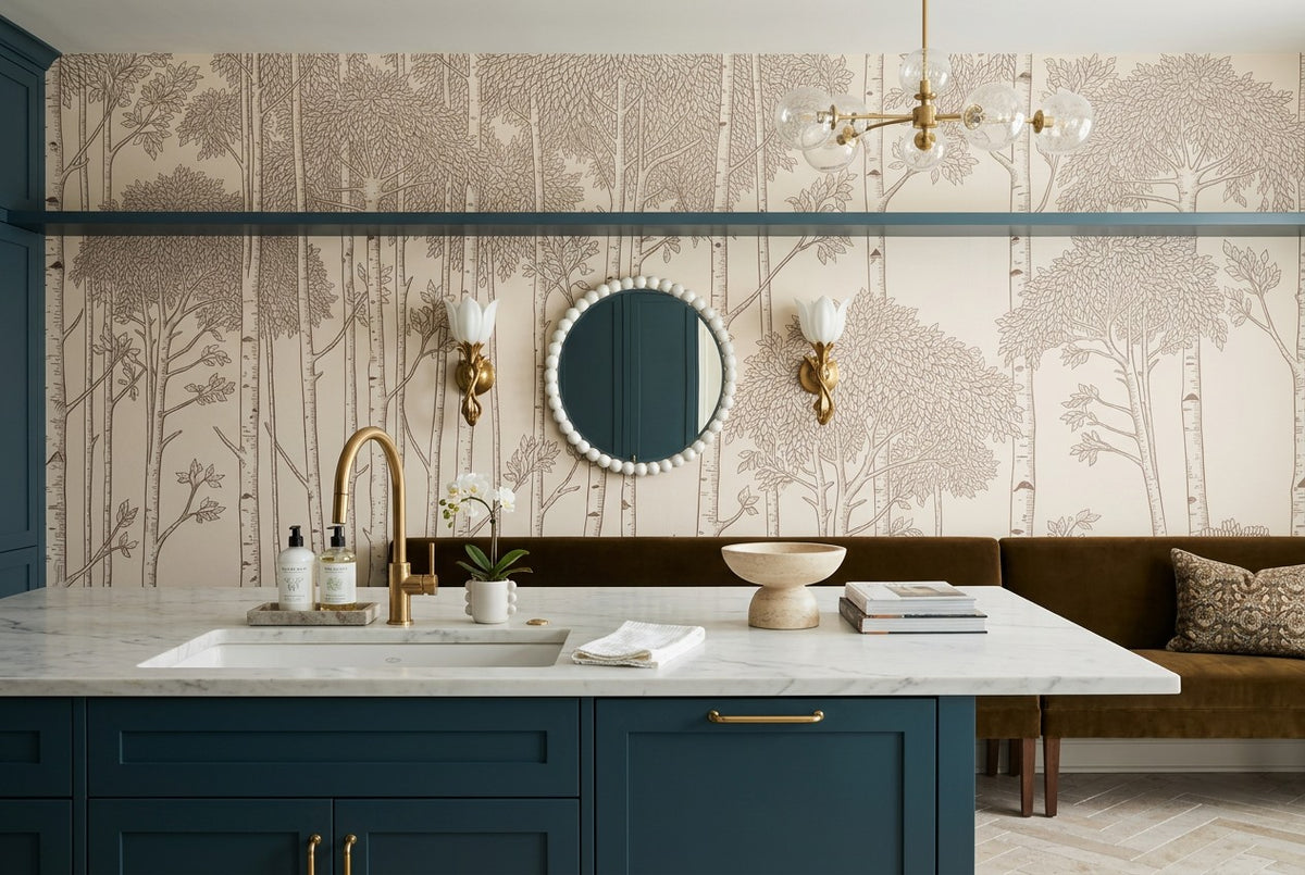 Minimalist Tan Birch Forest Wallpaper Mural room scene
