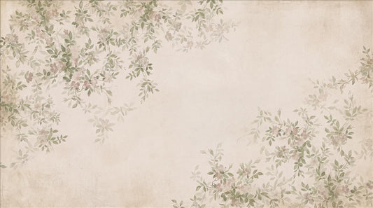Cream Delicate Leafy Vines Wallpaper Mural design detail