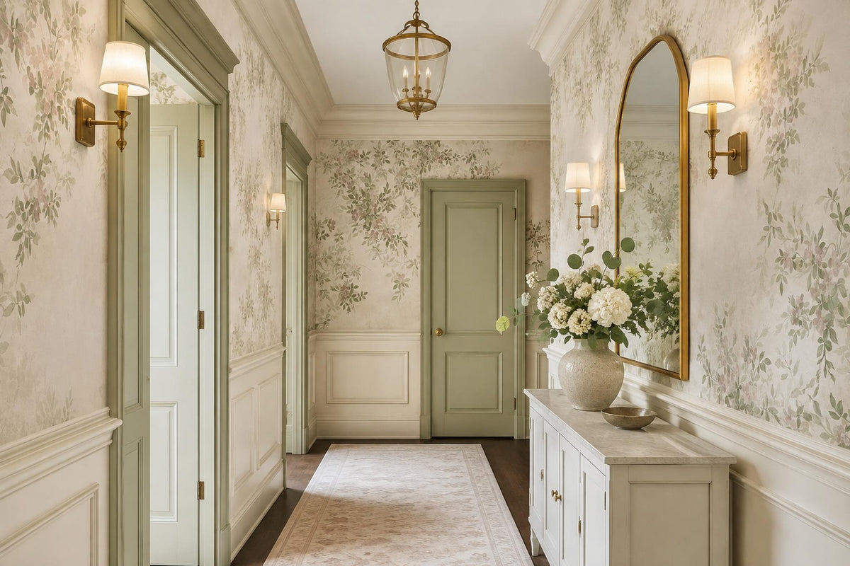 Cream Delicate Leafy Vines Wallpaper Mural interior view