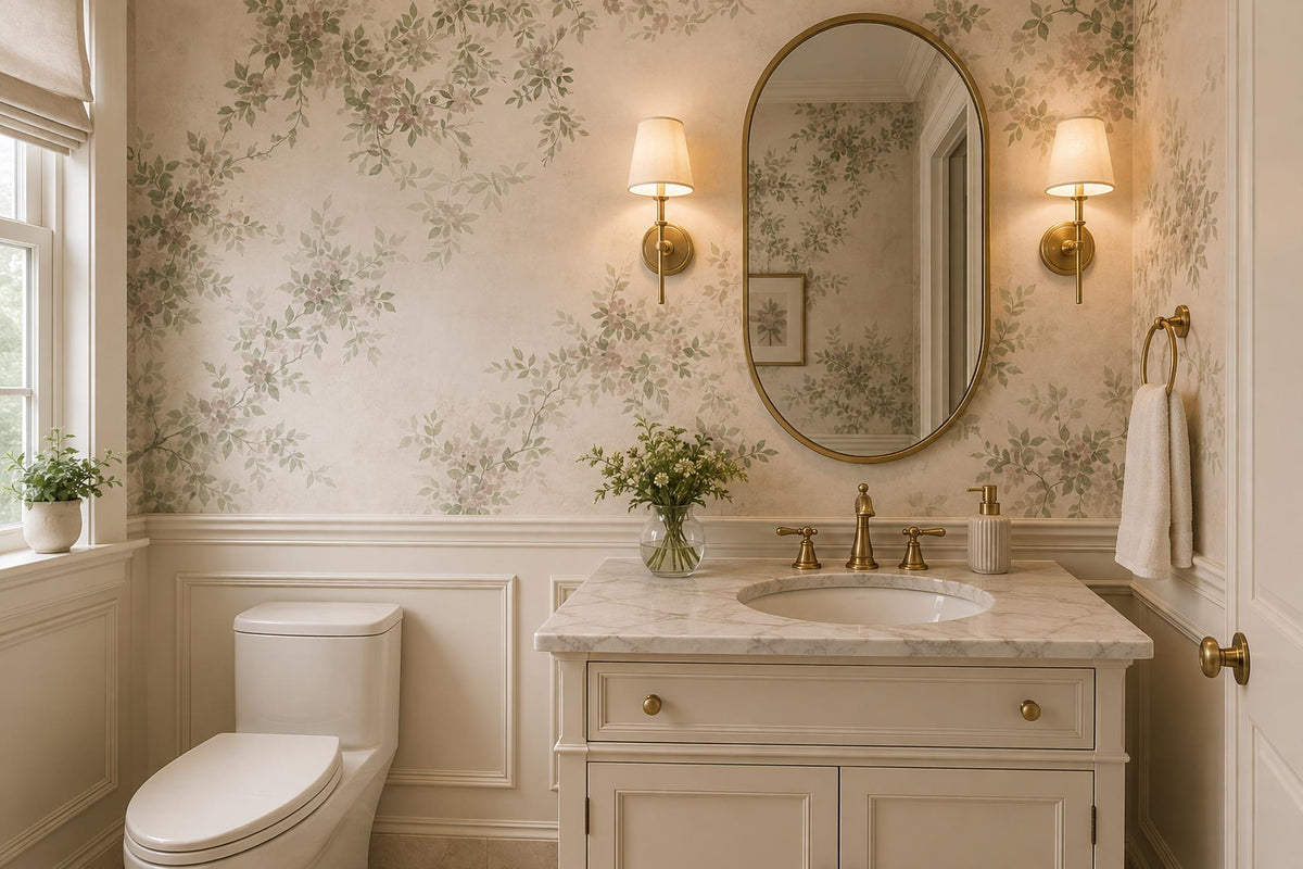 Cream Delicate Leafy Vines Wallpaper Mural interior view