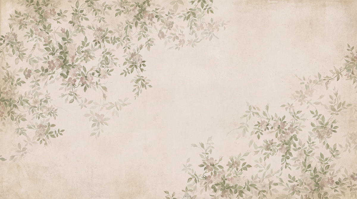 Cream Delicate Leafy Vines Wallpaper Mural interior view
