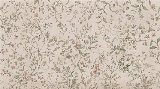 Ivory Trailing Vines and Tiny Flowers Wallpaper Mural design detail