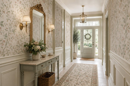 Ivory Trailing Vines and Tiny Flowers Wallpaper Mural interior view