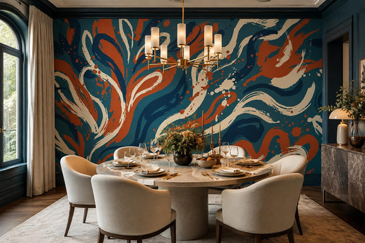 Navy Rust Flowing Abstract Wallpaper Mural room scene