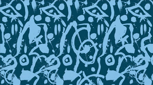 Navy Blue Graffiti Symbols Wallpaper Mural design detail