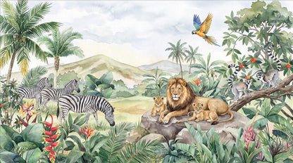 Green Safari Animals Wallpaper Mural design detail