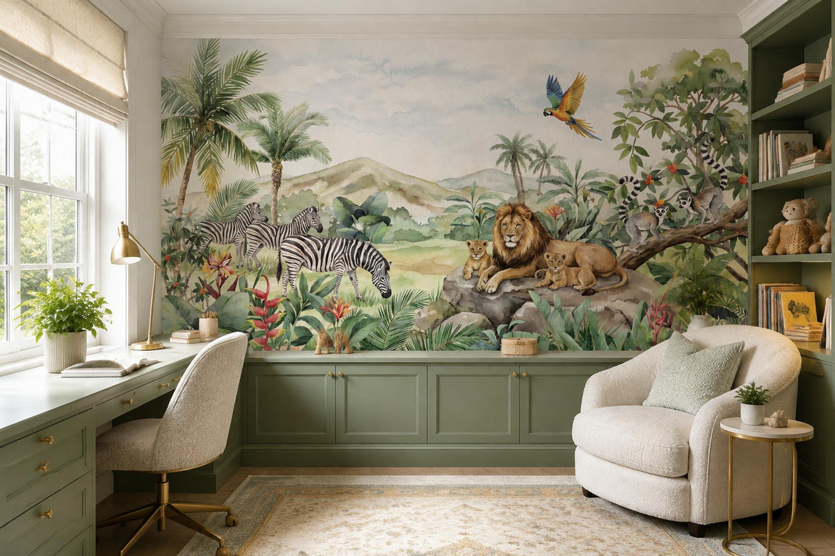 Green Safari Animals Wallpaper Mural interior view