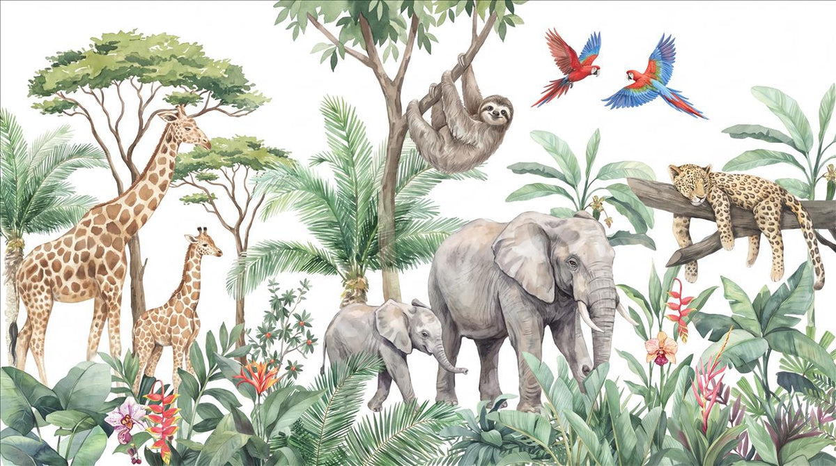 Whimsical Safari Animals Nursery Wallpaper Mural