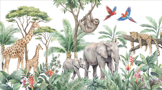 Whimsical Safari Animals Nursery Wallpaper Mural design detail
