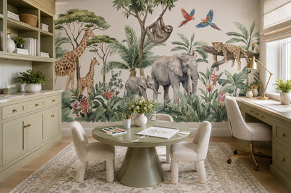 Whimsical Safari Animals Nursery Wallpaper Mural interior view
