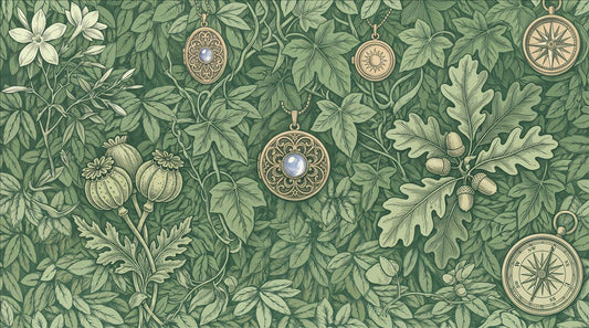 Forest Green Botanical Medallions Wallpaper Mural design detail
