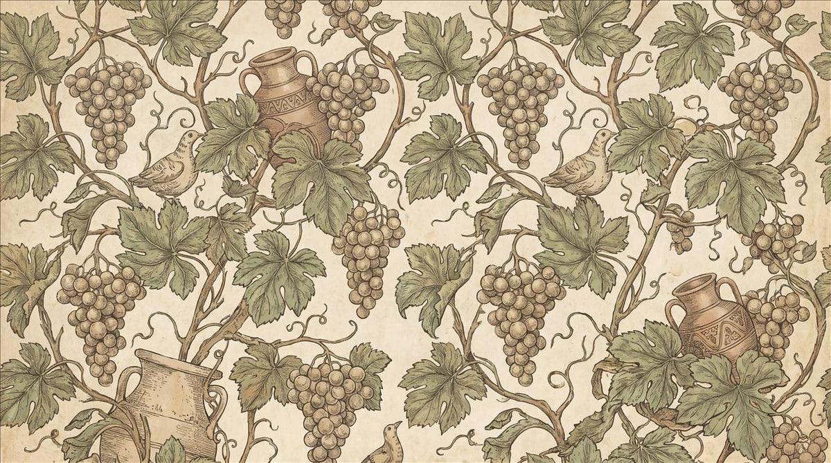 Vintage Grapevines and Wine Vessels Wallpaper Mural
