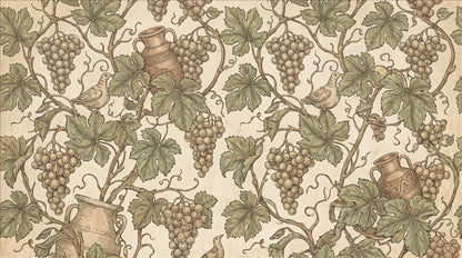Vintage Grapevines and Wine Vessels Wallpaper Mural design detail
