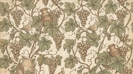 Vintage Grapevines and Wine Vessels Wallpaper Mural design detail