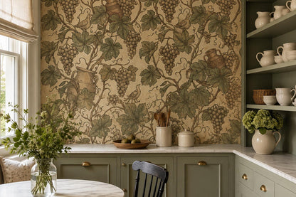 Vintage Grapevines and Wine Vessels Wallpaper Mural interior view