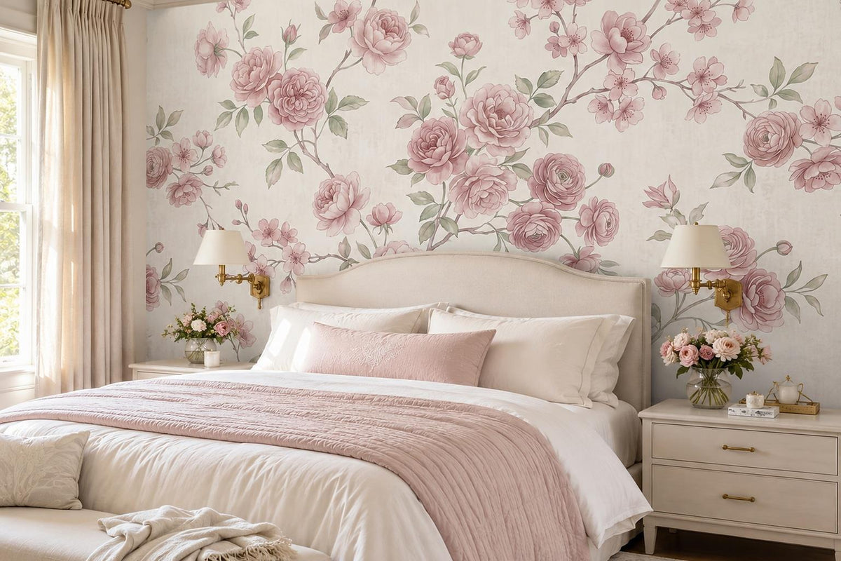 Blush Climbing Roses Wallpaper Mural room scene