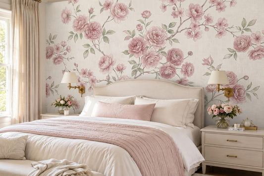 Blush Climbing Roses Wallpaper Mural room scene