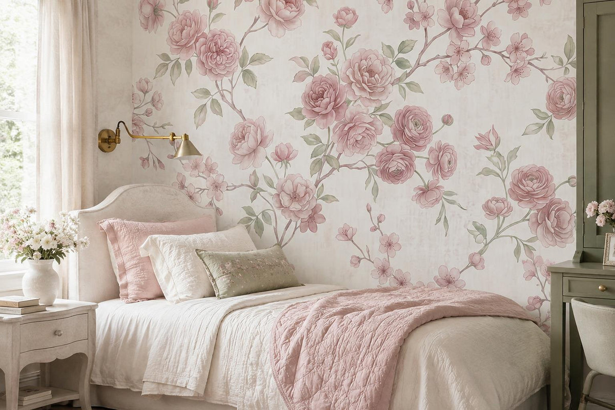 Blush Climbing Roses Wallpaper Mural interior view