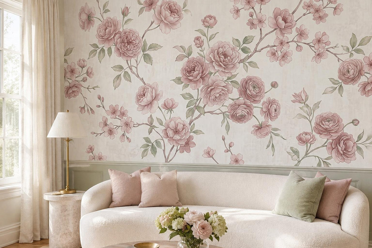 Blush Climbing Roses Wallpaper Mural interior view